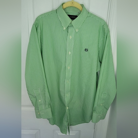 Ralph Lauren Striped Green and white Mens Classic Fit Button-Down Shirt Large - Picture 3 of 7